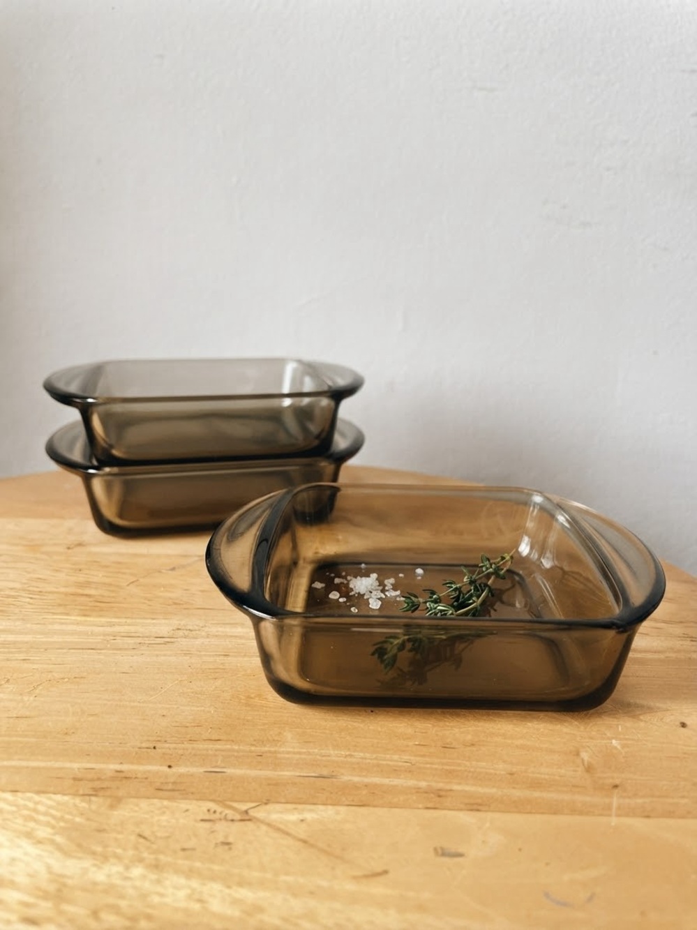Vintage Pyrex Smoke Tinted Glass Mini Square Baking Dishes Set of 3